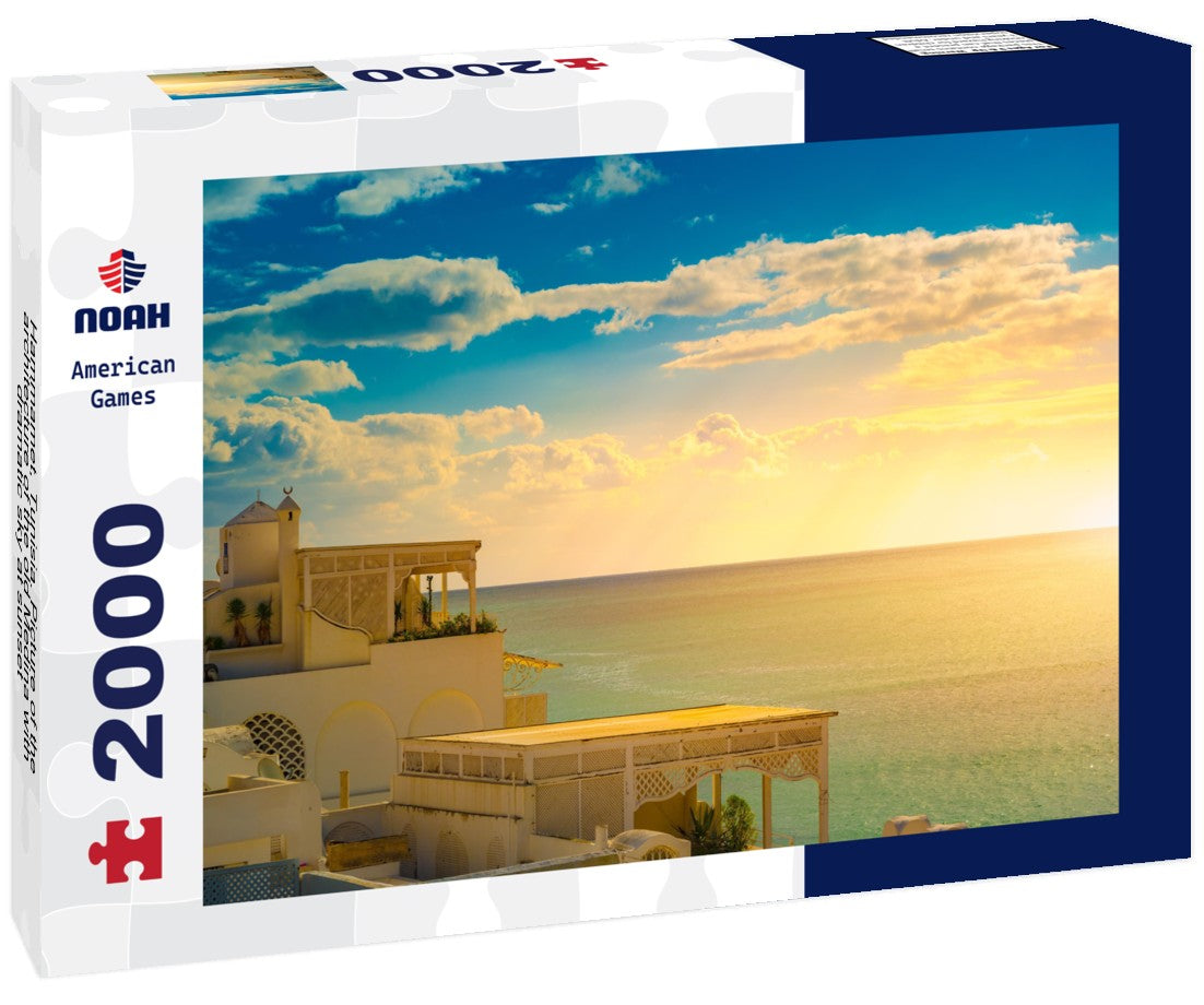 Noah Jigsaw Puzzle Hammamet, Tunisia. Picture of the architecture of the old Medina with dramatic sky at sunset 2000 pieces