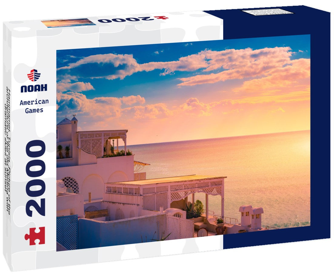 Noah Jigsaw Puzzle Hammamet, Tunisia. Picture of the architecture of the old Medina with dramatic skies at sunset 2000 pieces