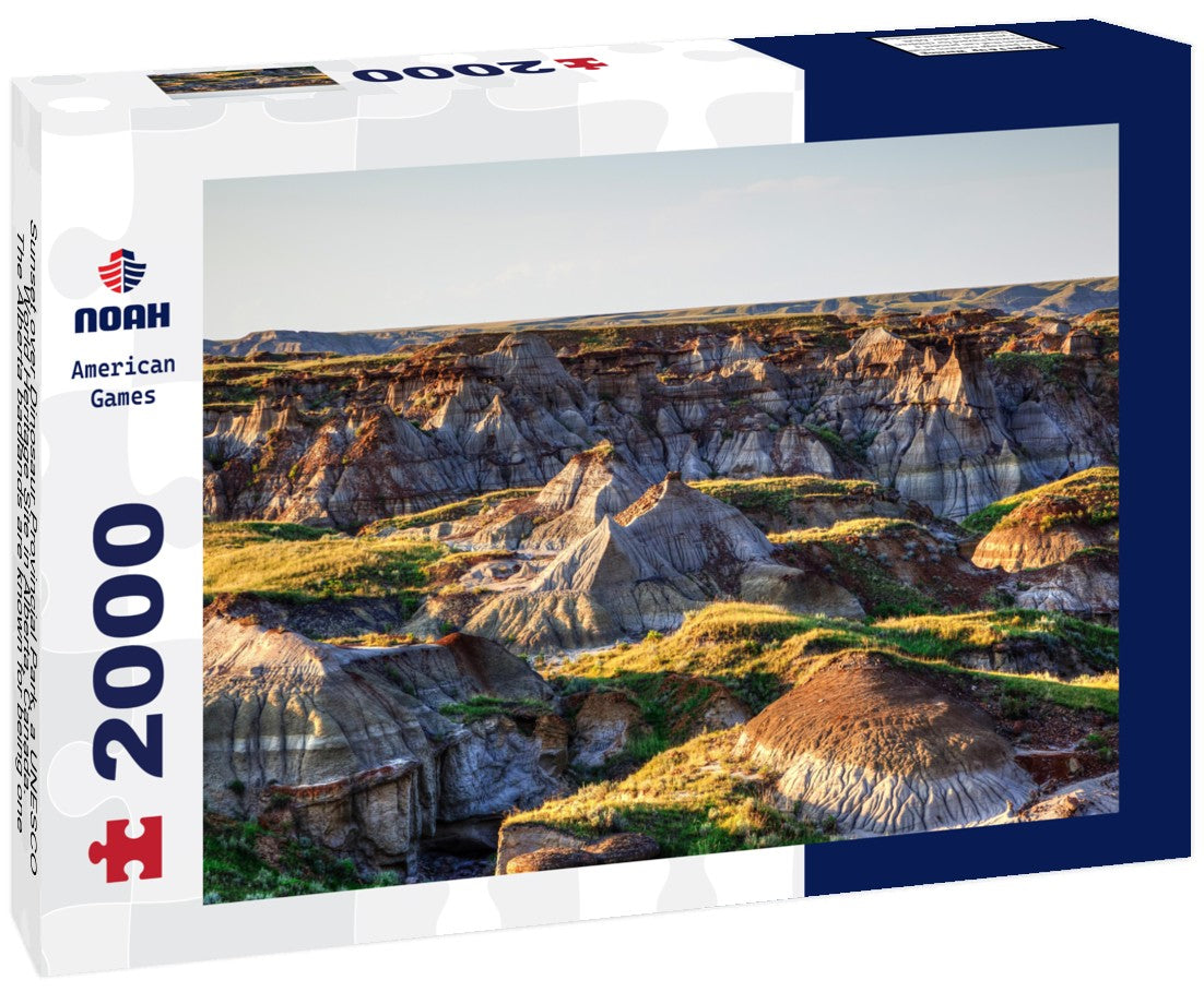 Sunset over Dinosaur Provincial Park, a UNESCO World Heritage Site in Alberta, Canada. The Alberta badlands are known for being one of the world's richest dinosaur fossil sites 2000pc Puzzle