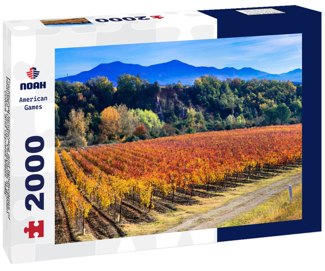 Traditional landscape and landscapes of beautiful Tuscany. Vineyards in golden colors and cypress trees. Italy 2000pc Puzzle