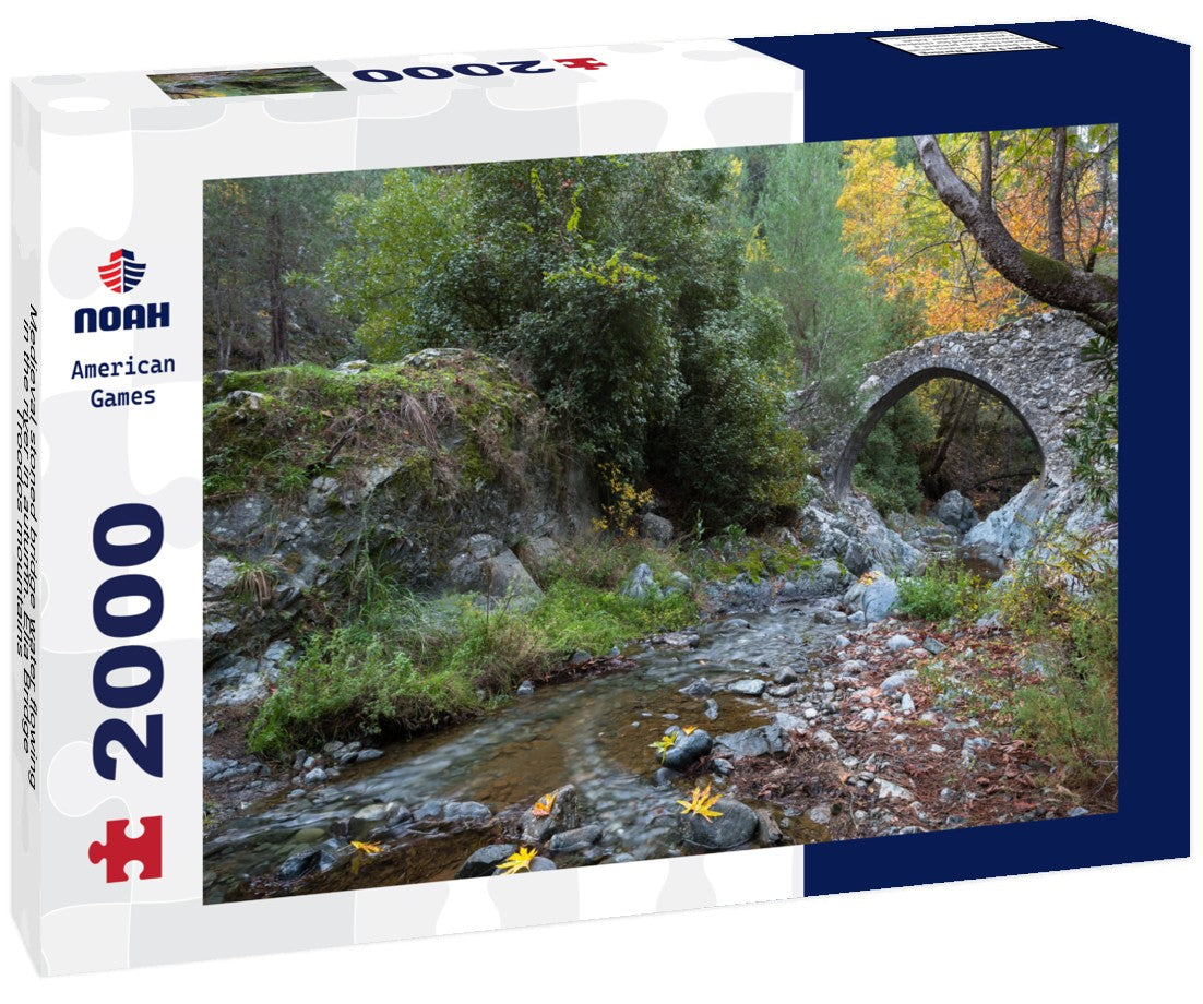 Medieval stoned bridge water flowing in the river in autumn. Elia Bridge Troodos mountains 2000pc Puzzle