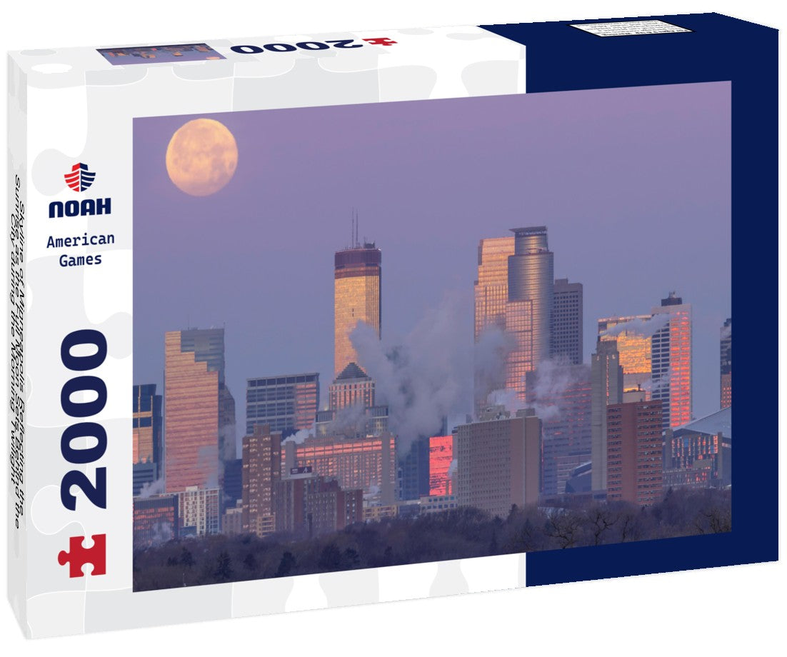 Noah Jigsaw Puzzle Skyline of Minneapolis Reflecting the Sunrise as the Full Moon Sets Behind the City during the Morning Twilight 2000 pieces