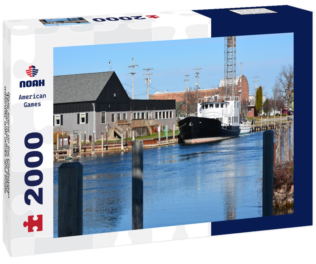River scene on the Cheboygan, Michigan river and the inland waterway with docks and boats 2000pc Puzzle