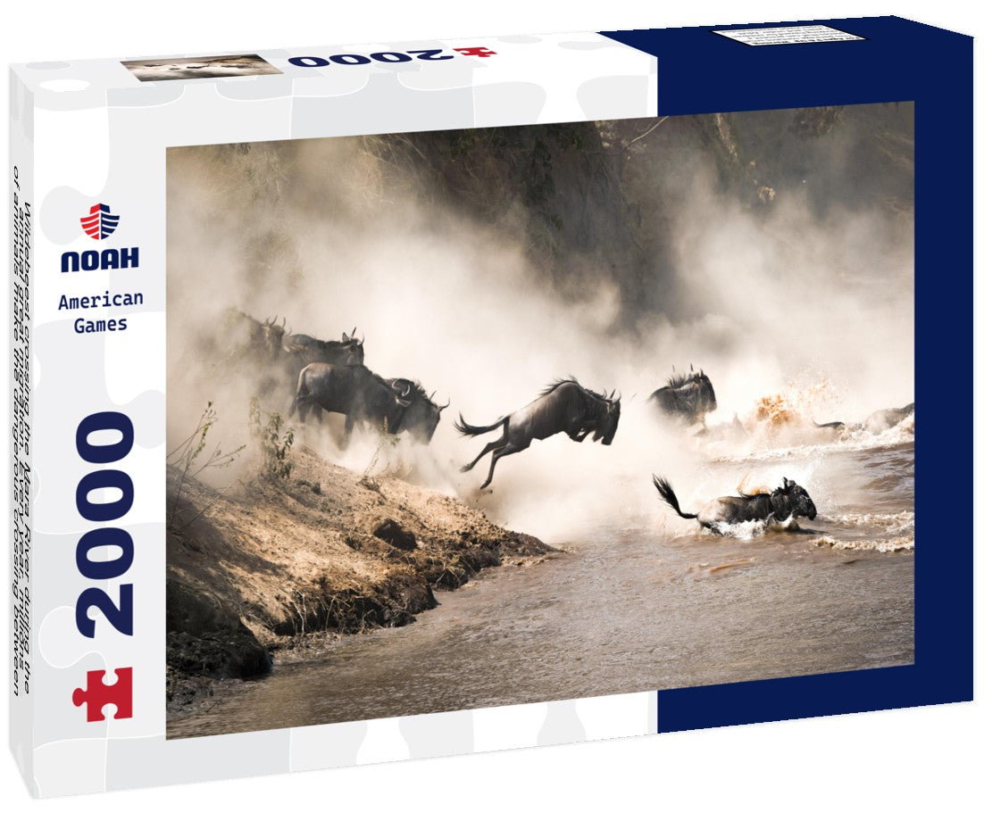 Wildebeest crossing the Mara River during the annual great migration. Every year, millions of animals make the dangerous crossing between Tanzania and the Masai Mara in Kenya 2000pc Puzzle