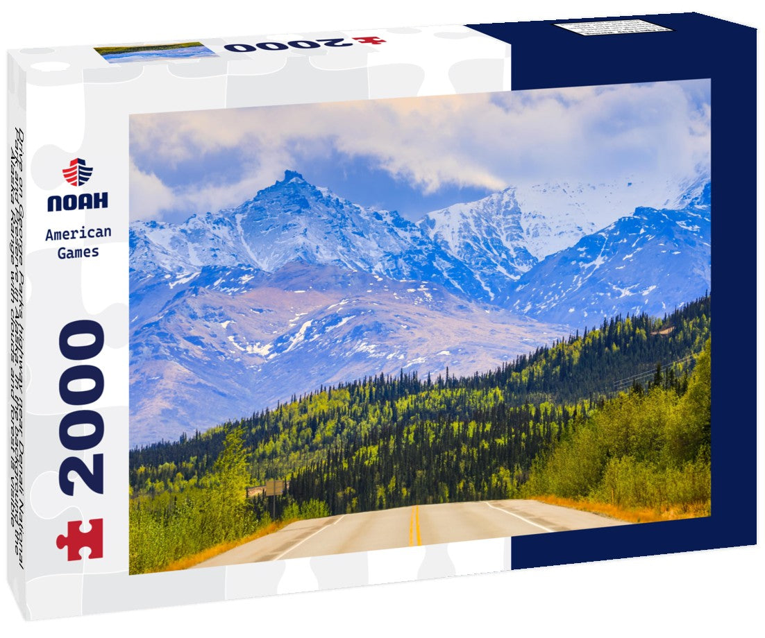 Drive on George Parks highway near Denali National Park and Preserve in Alaska. In the background the Alaska Range with clouds and forest is visible 2000pc Puzzle