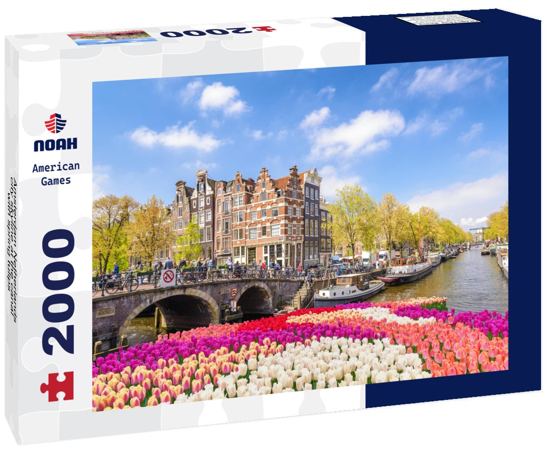 Amsterdam Netherlands, city skyline at the canal with spring tulips 2000pc Puzzle