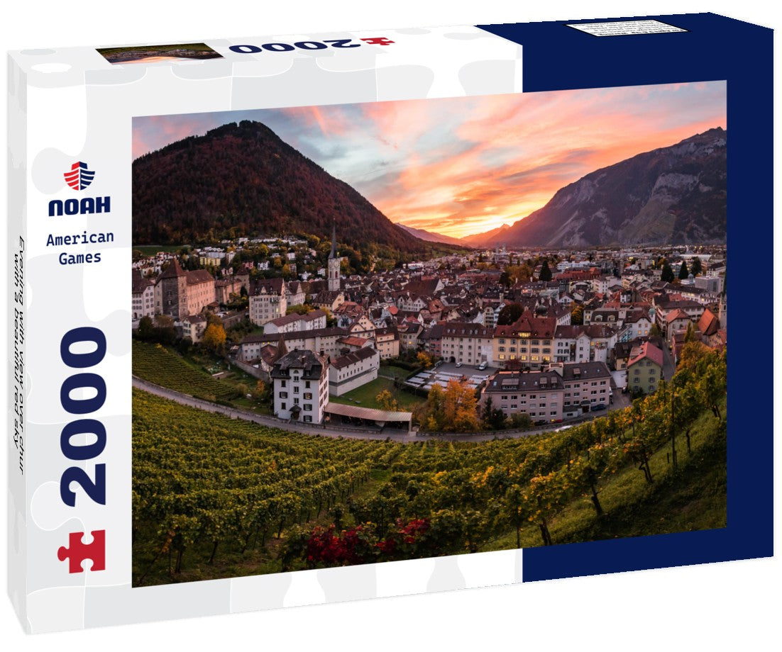 Evening with view over chur with a beautiful red sky 2000pc Puzzle