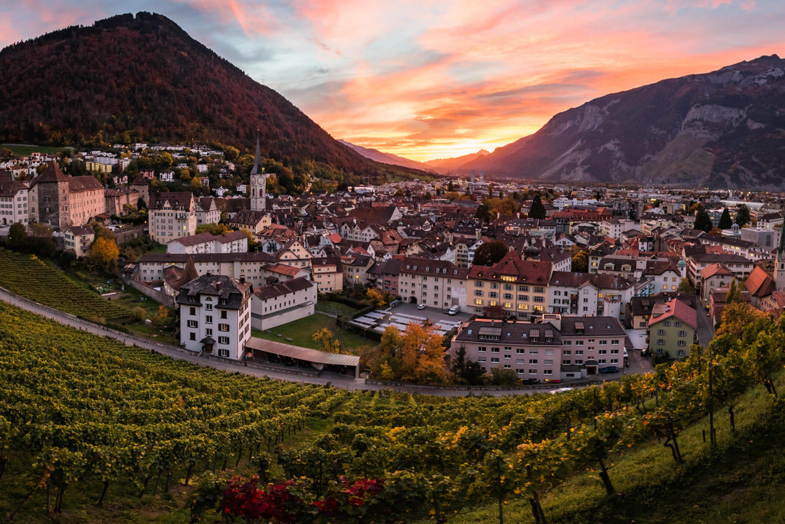 Evening with view over chur with a beautiful red sky 2000pc Puzzle