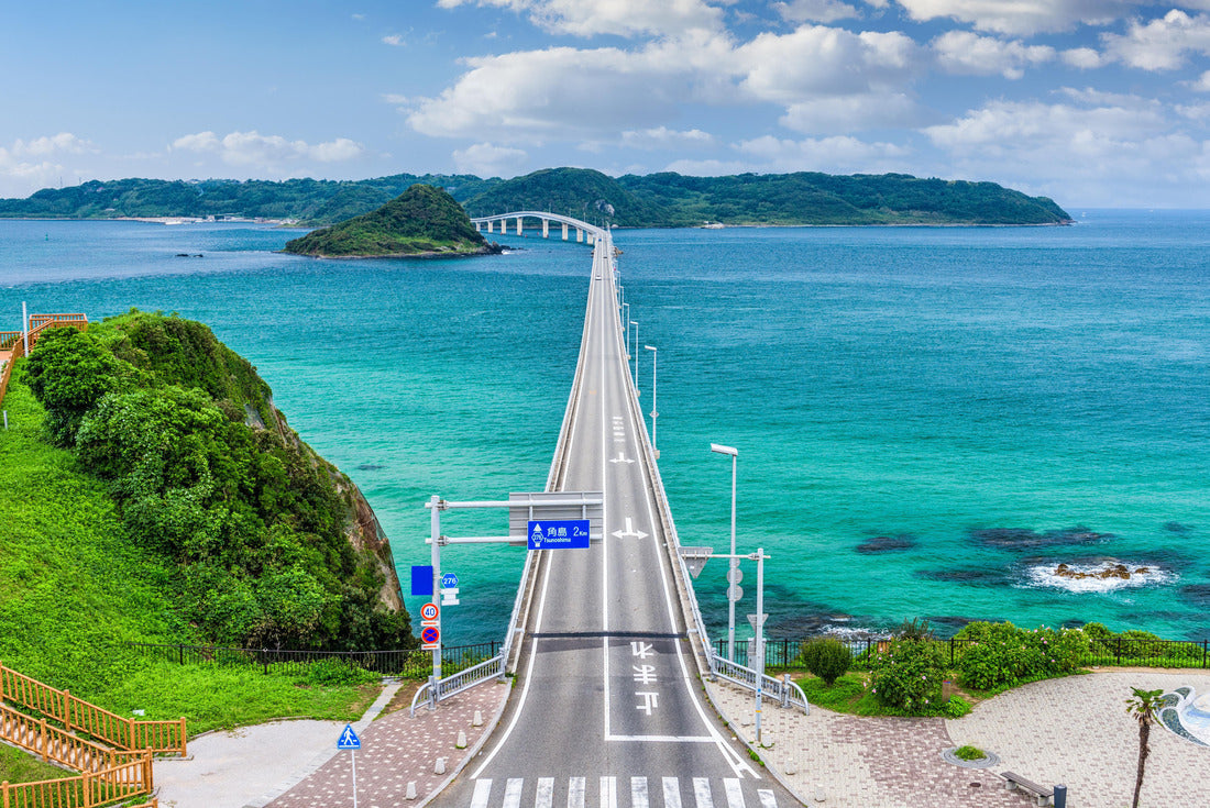 Noah Jigsaw Puzzle Tsunoshima Ohashi Bridge in Shimonoseki, Japan. (street reads: intersection, stop. sign reads: tsunoshima) 2000 pieces