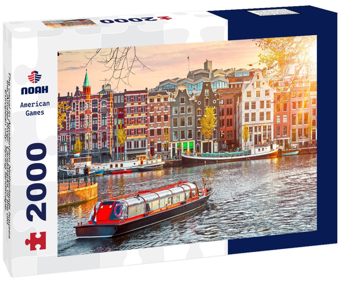 The canal in Amsterdam Netherlands houses the Amstel River. Landmarks of the old European city. Spring landscape. 2000pc Puzzle