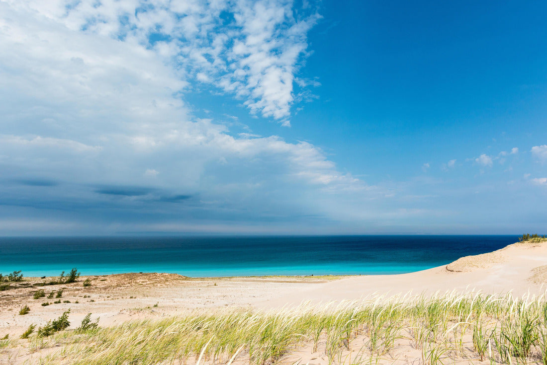 Azure blue skies and the waters of Lake Michigan are the backdrop to Sleeping Bear Dunes National Lakeshore in Glen Haven Michigan 2000pc Puzzle