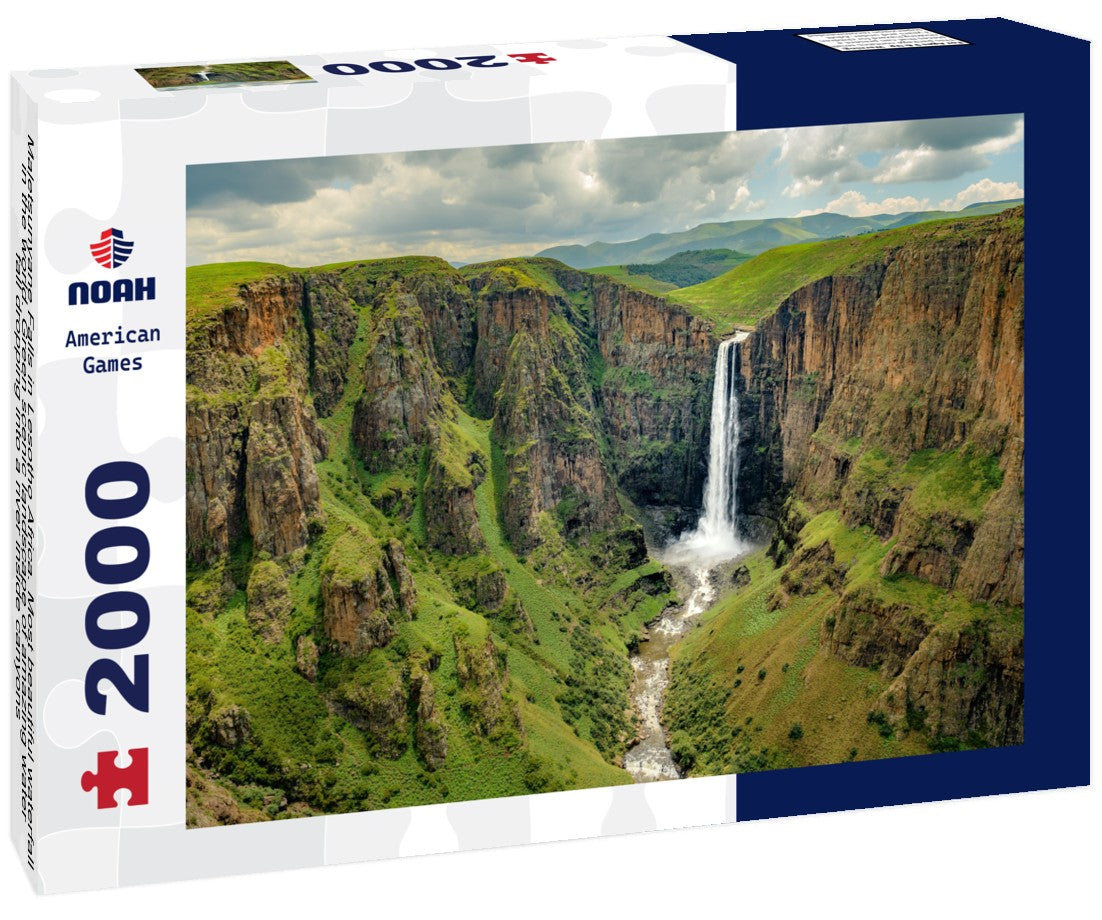 Noah Jigsaw Puzzle Maletsunyane Falls in Lesotho Africa. Most beautiful waterfall in the world. Green scenic landscape of amazing water fall dropping into a river inside canyons 2000 pieces