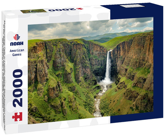 Noah Jigsaw Puzzle Maletsunyane Falls in Lesotho Africa. Most beautiful waterfall in the world. Green scenic landscape of amazing water fall dropping into a river inside canyons 2000 pieces