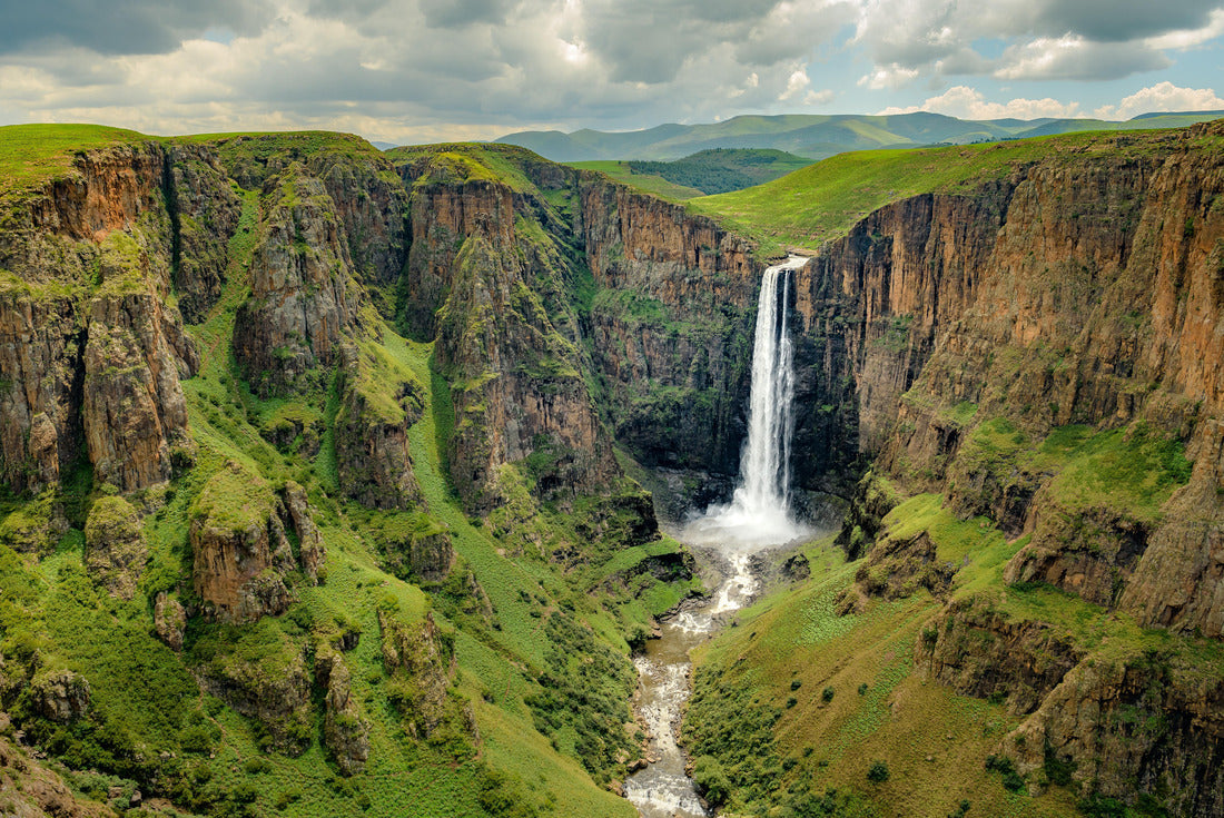 Noah Jigsaw Puzzle Maletsunyane Falls in Lesotho Africa. Most beautiful waterfall in the world. Green scenic landscape of amazing water fall dropping into a river inside canyons 2000 pieces