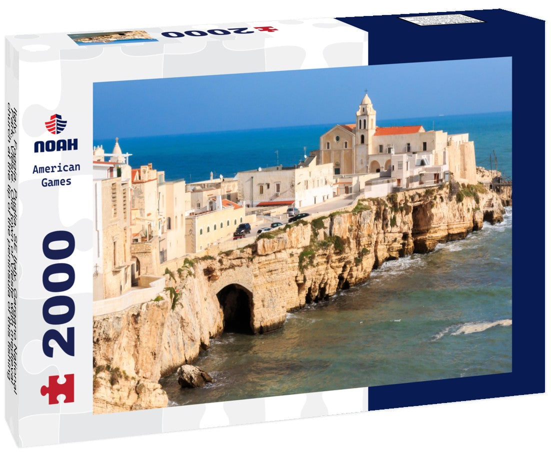 Italy, Foggia, Puglia, SE Italy, Gargano National Park, Vieste. Old town of Vieste with medieval church at the tip of the peninsula of this fishing village in Gargano, Puglia, Italy 2000pc Puzzle
