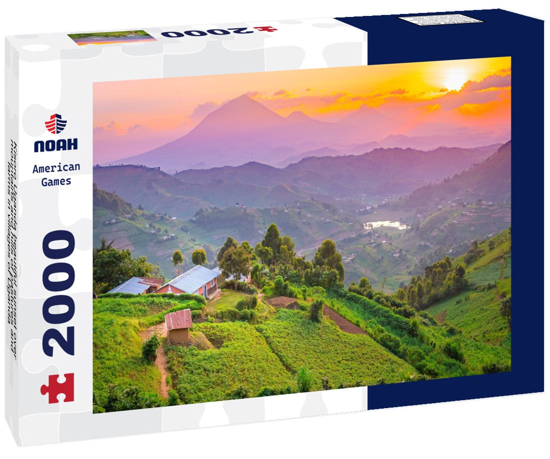 Noah Jigsaw Puzzle Kisoro Uganda beautiful sunset over mountains and hills of pastures and farms in villages of Uganda 2000 pieces