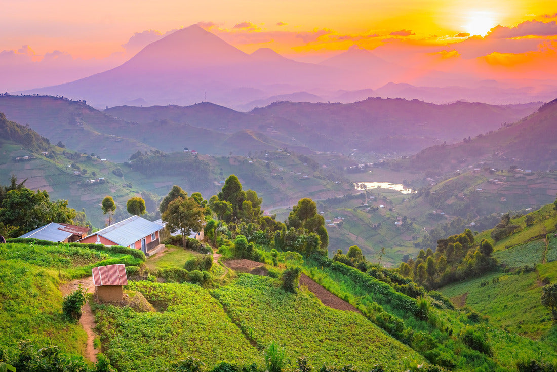 Kisoro Uganda beautiful sunset over mountains and hills of pastures and farms in villages of Uganda 2000pc Puzzle