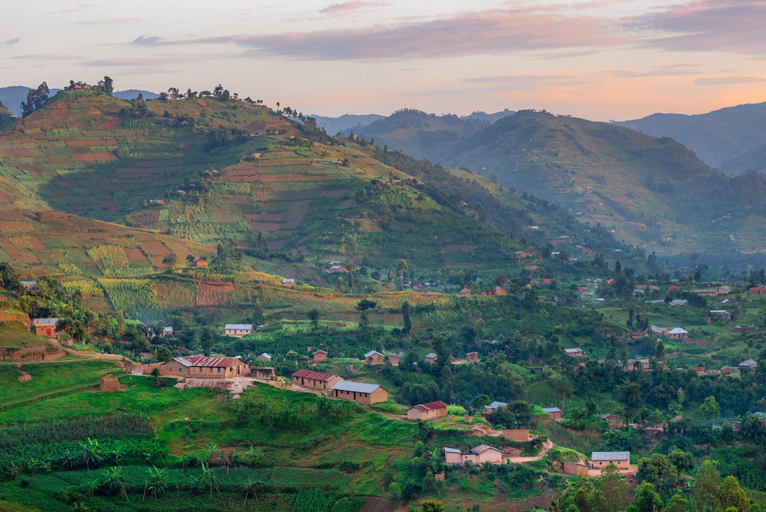 Kisoro Uganda beautiful sunset over mountains and hills of pastures and farms in villages of Uganda. Amazing colorful sky and incredible landscape to travel and admire the beauty of nature in Africa 2000pc Puzzle