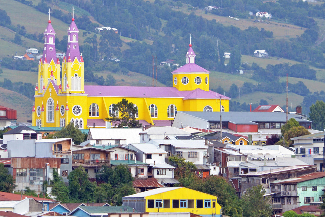 The San Francisco Church in Castro, Chile, painted in bright yellow and purple, is a magnificent landmark 2000pc Puzzle