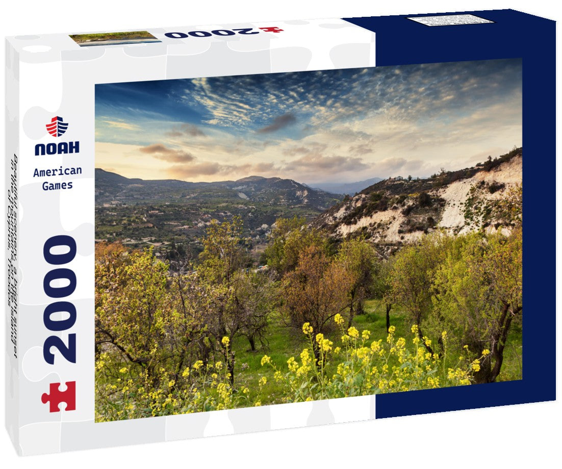 Beautiful scenery, a bright sunset in the mountains on the island of Cyprus, Troodos 2000pc Puzzle