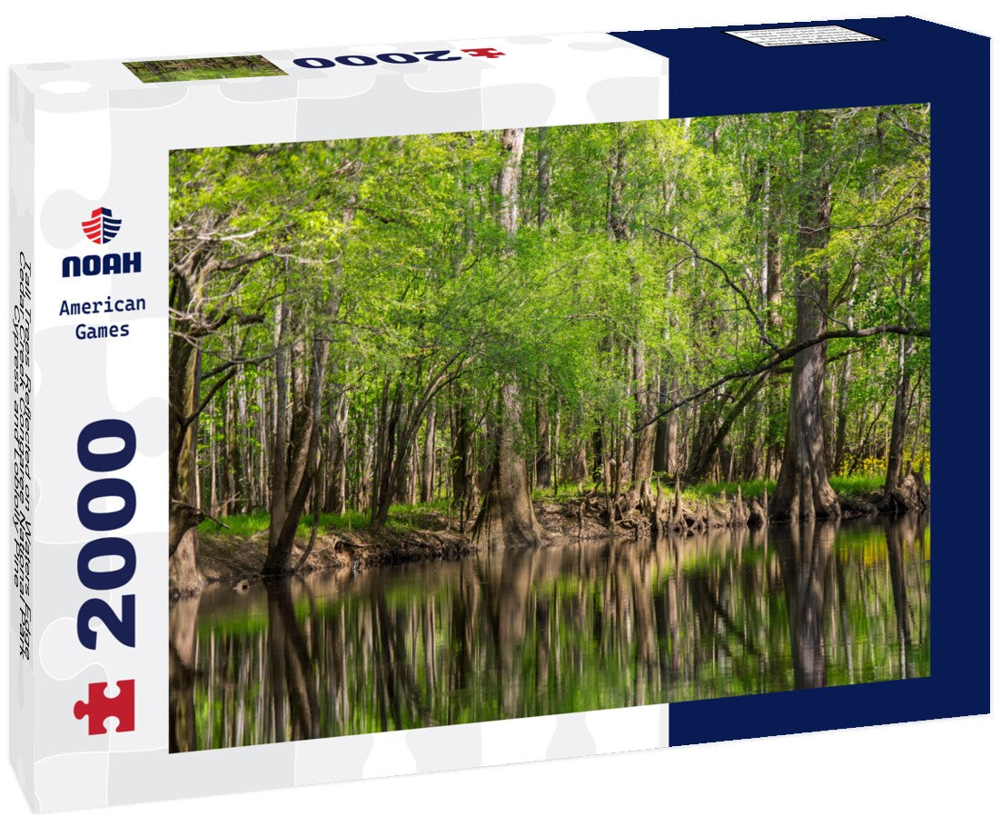 Noah Jigsaw Puzzle Tall Trees Reflected on Waters Edge, Cedar Creek Congaree National Park, Cypress and Loblolly Pine 2000 pieces