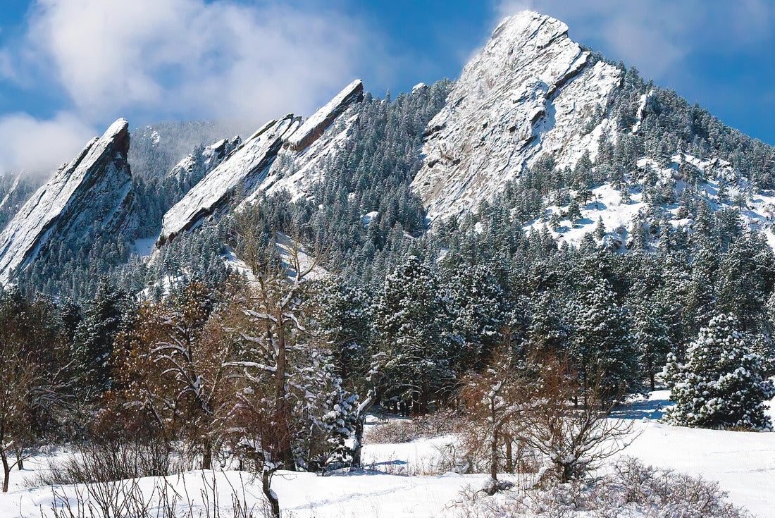 Noah Jigsaw Puzzle Boulder Colorado Flatirons frosted with snow against a clear blue sky 2000 pieces