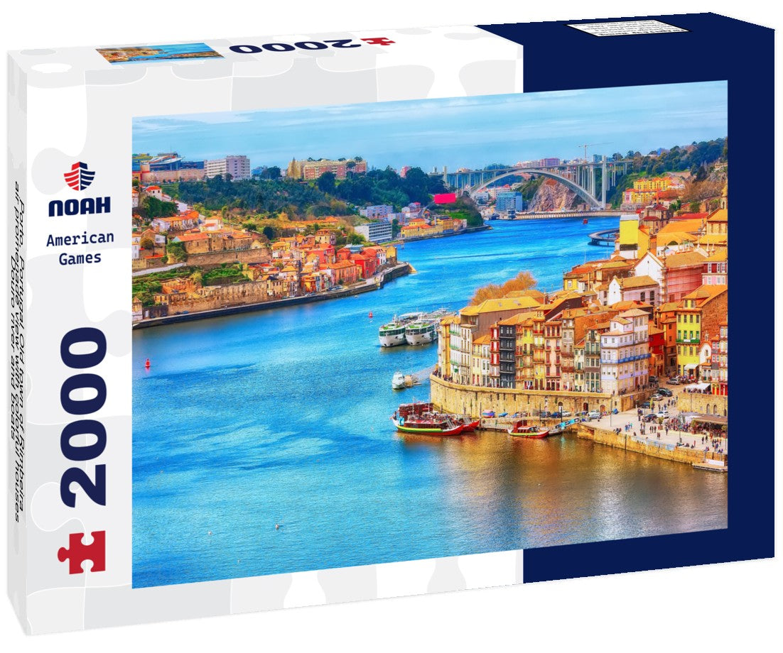 Porto, Portugal Old town of Rimbeira air promenade view with colorful houses, Douro river and boats 2000pc Puzzle