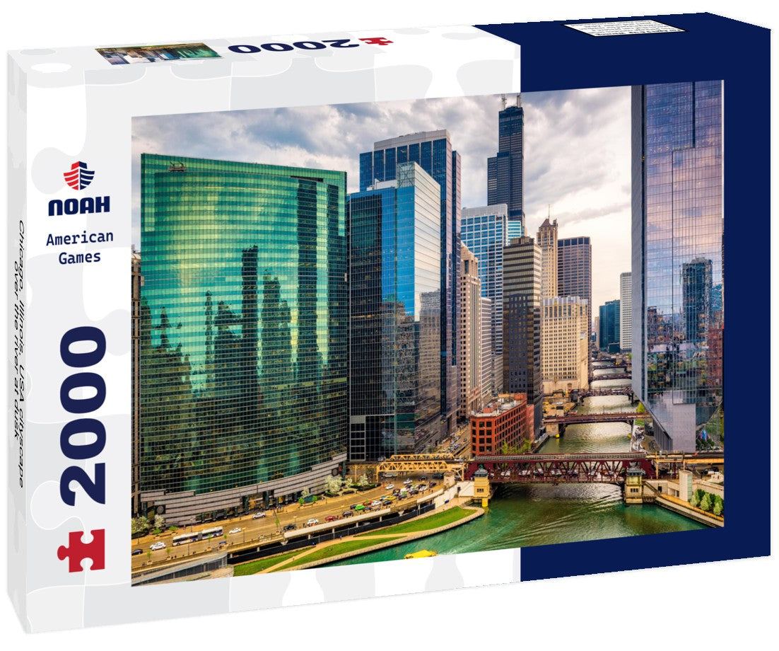 Noah Jigsaw Puzzle Chicago, Illinois, USA cityscape over the river at dusk 2000 pieces