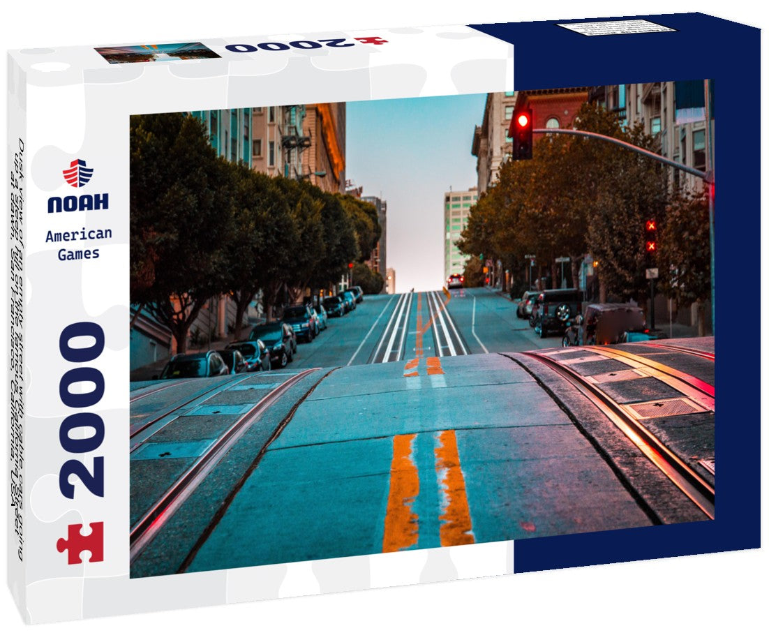 Dusk view of an empty street with cable cars going up a steep hill on the famous California Street at dawn, San Francisco, California, USA 2000pc Puzzle