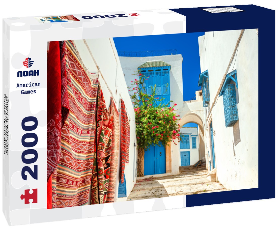 Street in white blue town Sidi Bou Said. Tunisia, North Africa 2000pc Puzzle