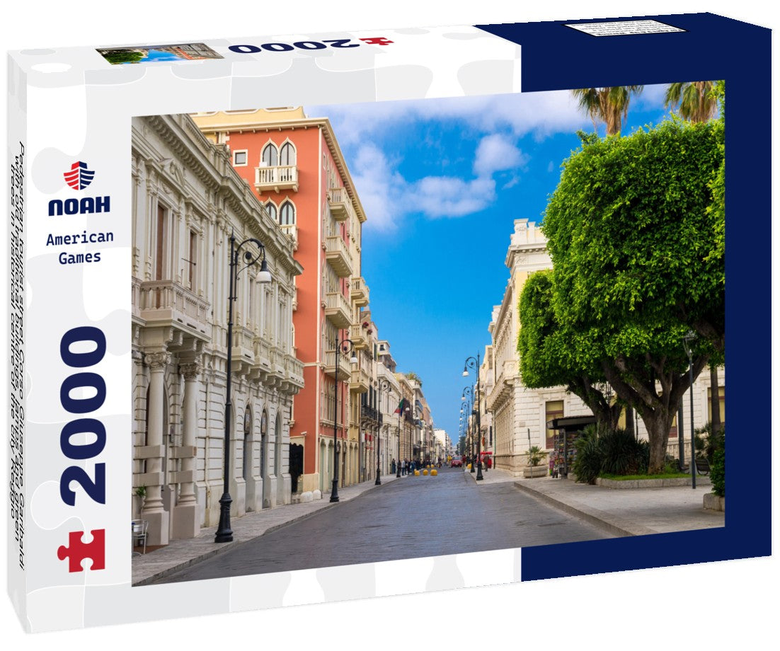 Pedestrian tourist street Corso Giuseppe Garibaldi with old traditional buildings, lamps and green trees in historical centre of the city Reggio di Calabria, Southern Italy 2000pc Puzzle