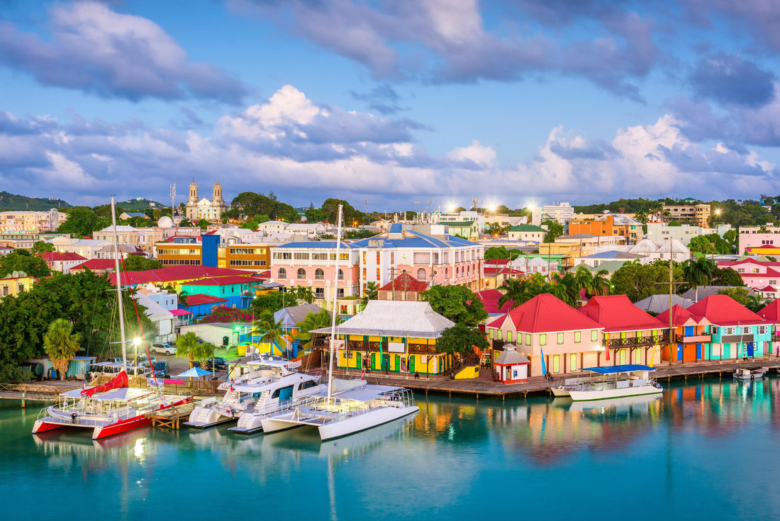 St. John's, Antigua and Barbuda town skyline on Redcliffe Quay at dusk 2000pc Puzzle