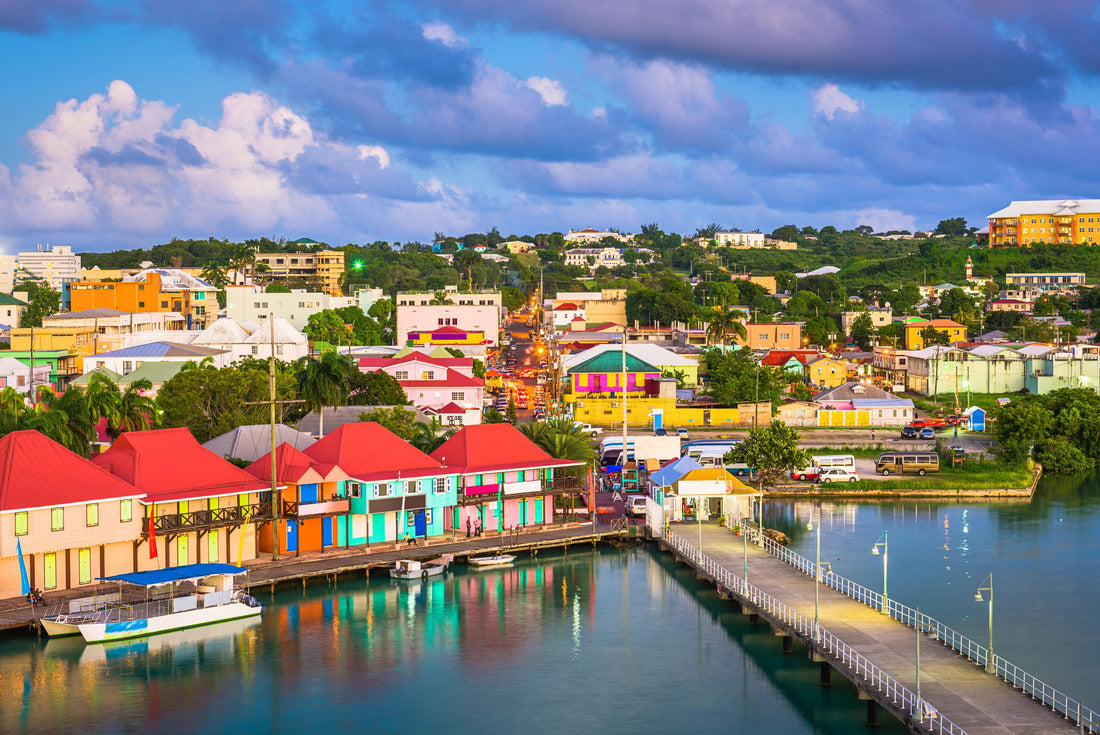 St. John's, Antigua and Barbuda cityscape over Redcliffe Quay at dusk 2000pc Puzzle