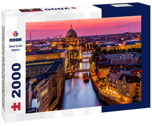 Noah Jigsaw Puzzle Panoramic view of the Berlin skyline with the famous TV tower and the Spree river in a beautiful sunset during the blue hour at dusk with dramatic colorful clouds, Mitte Berlin Mitte, Germany 2000 pieces