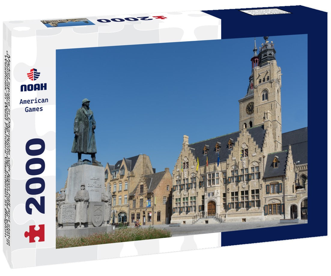 Market square in Diksmuide with town hall and statue of General Jacques de Dixmude. Diksmuide is town in Westhoek in West Flanders Vlaanderen in Belgium 2000pc Puzzle