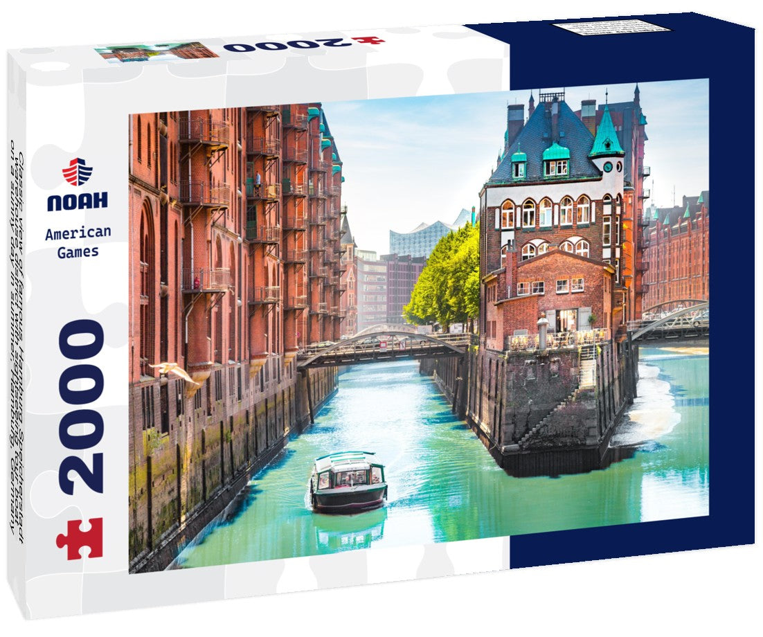 Classic view of famous Hamburg Speicherstadt warehouse district with sightseeing tour boat on a sunny day in summer, Hamburg, Germany 2000pc Puzzle