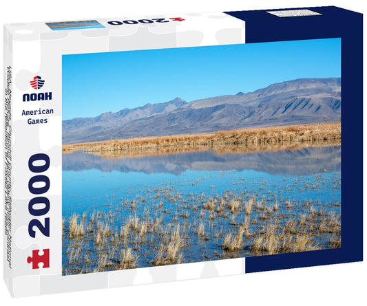 Noah Jigsaw Puzzle USA, Nevada, Churchill County, Stillwater National Wildlife Refuge. Strong blue yellow color contrast in the reflection of Foxtail Lake reeds 2000 pieces