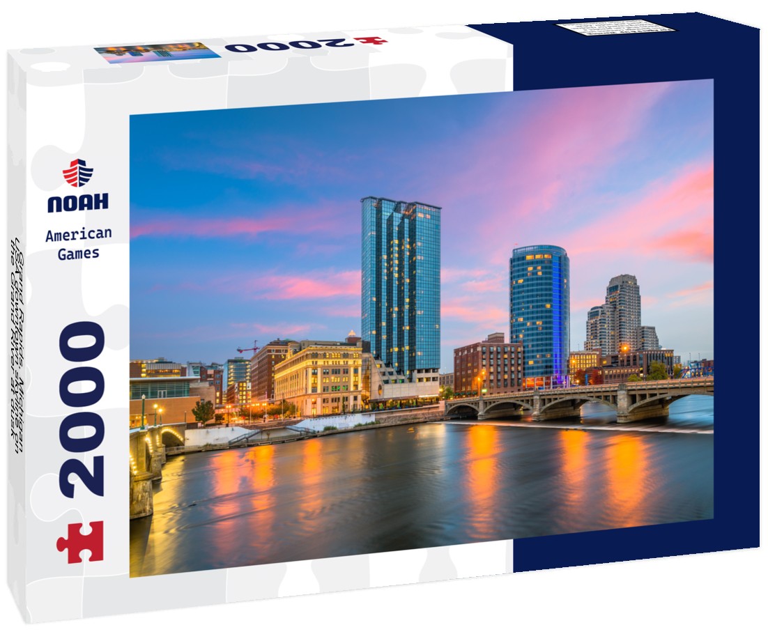 Grand Rapids, Michigan, USA downtown skyline on the Grand River at dusk 2000pc Puzzle