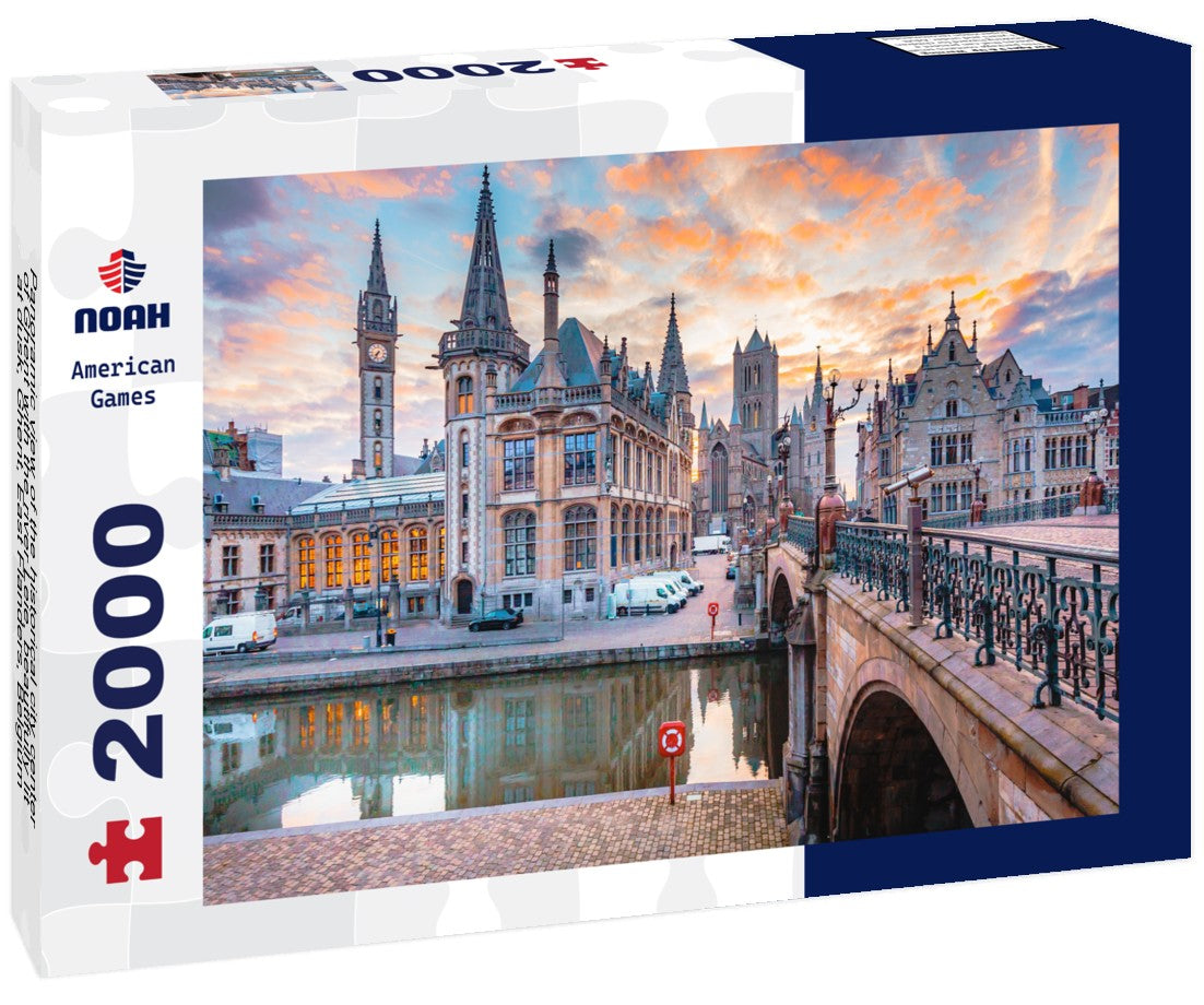 the historical city center of Ghent with the river Leie, beautifully lit at dusk, Ghent, East Flanders, Belgium 2000pc Puzzle