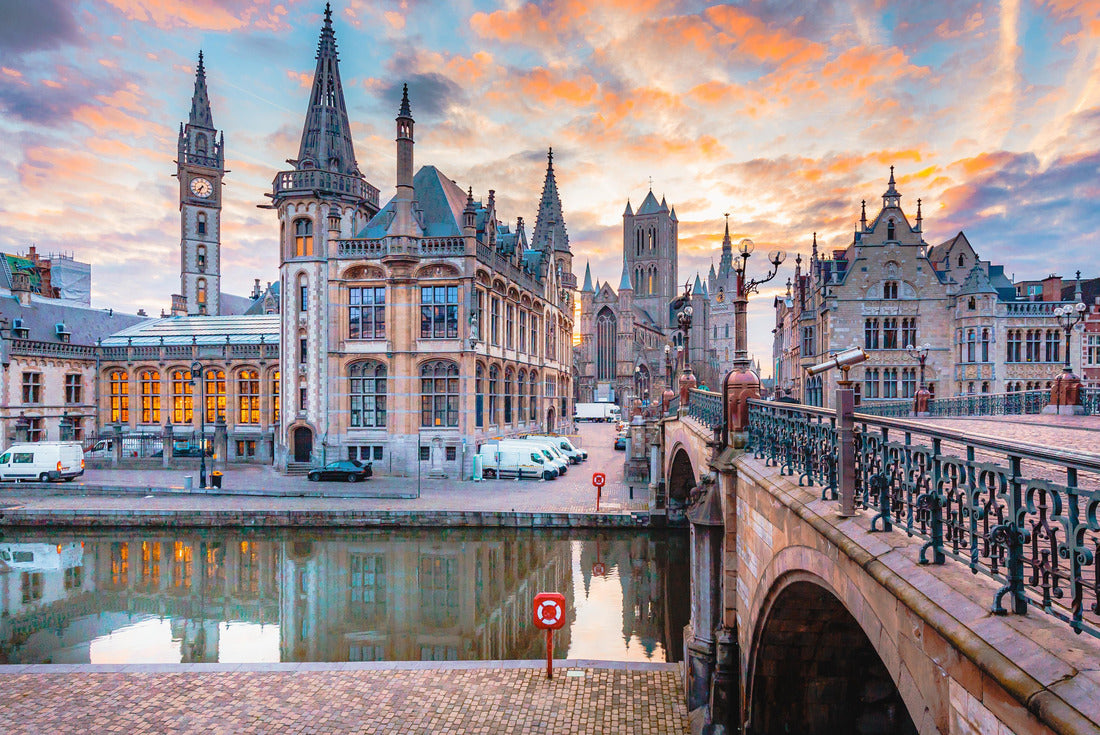 the historical city center of Ghent with the river Leie, beautifully lit at dusk, Ghent, East Flanders, Belgium 2000pc Puzzle