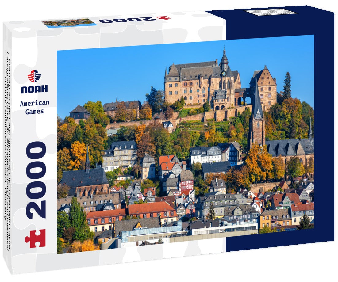 Marburg an der Lahn historical Old Town with castle Landgrafenschloss, St. Elizabeth church and medieval colorful half-timbered houses, Germany 2000pc Puzzle