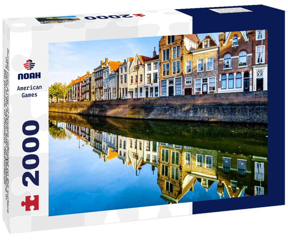 Sunset over a row of houses reflected on the surface of a canal in the historic town of Middelburg in the province of Zeeland, Netherlands 2000pc Puzzle