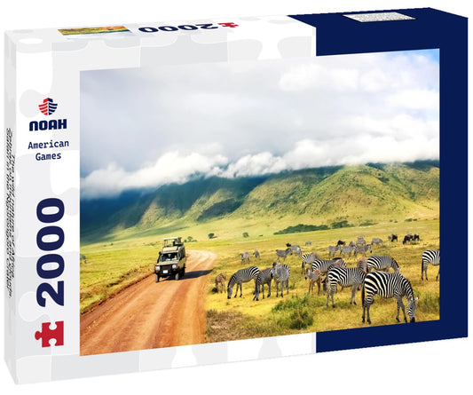 Noah Jigsaw Puzzle The wild nature of Africa. Zebras on mountains and clouds. Safari in the Ngorongoro Crater National Park. Tanzania 2000 pieces