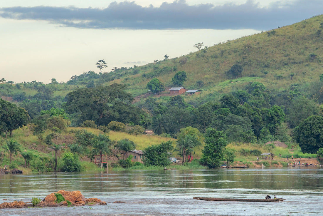 African fisherman rowing boat on Ubangi River, fishing in Bangui capital of Central African Republic. Traditional wooden boat made by African villagers 2000pc Puzzle
