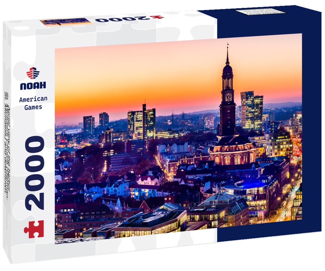 Aerial view of the harbor, St. Michael's Church (German: St. Michaelis) and downtown Hamburg, Germany 2000pc Puzzle