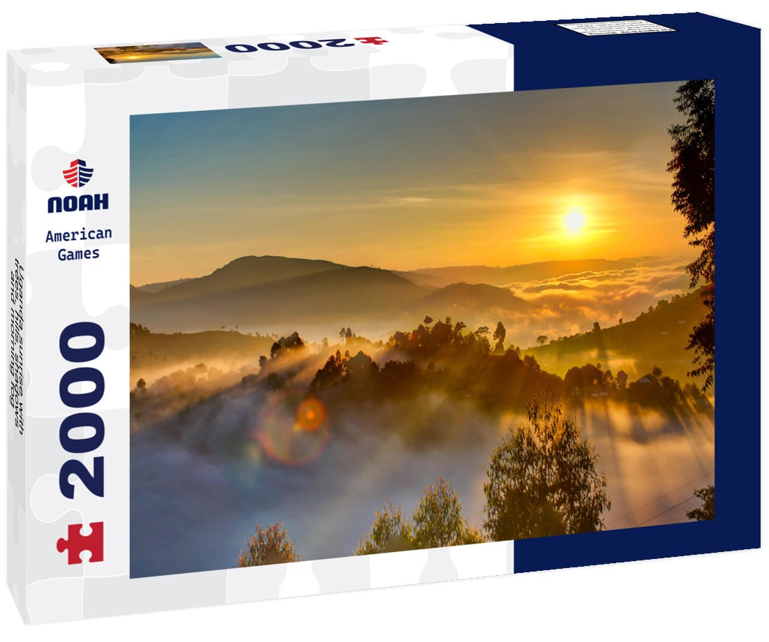 Noah Jigsaw Puzzle Uganda sunrise with trees, hills, shadows and morning fog 2000 pieces