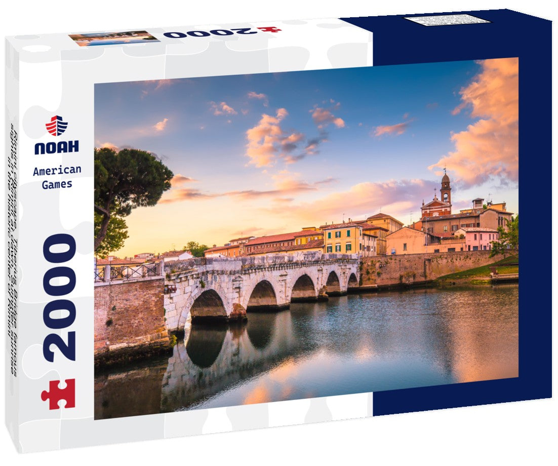 Rimini cityscape. Tiberius Bridge famous sights in Rimini at dawn. Summer sunrise in the historic center of Rimini 2000pc Puzzle