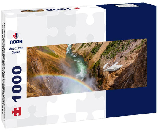 Noah Jigsaw Puzzle Rainbow over the waterfall. Amazing mountain landscape. Big waterfall among the beautiful rocks. Brink of the Lower Falls on the Grand Canyon of the Yellowstone, Yellowstone National Park, Wyoming panorama 1000 pieces