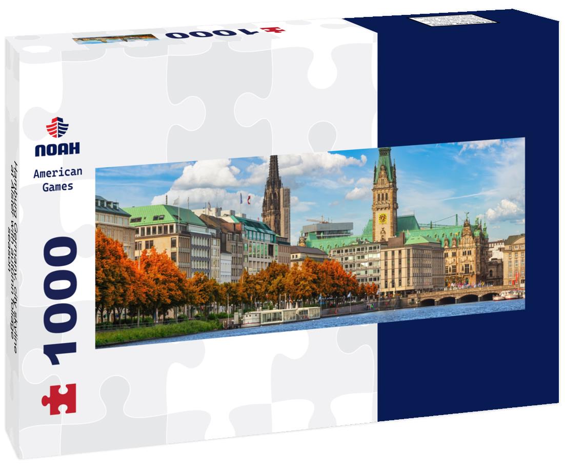 Noah Jigsaw Puzzle Hamburg Germany, city skyline at Alster with autumn foliage season panorama 1000 pieces