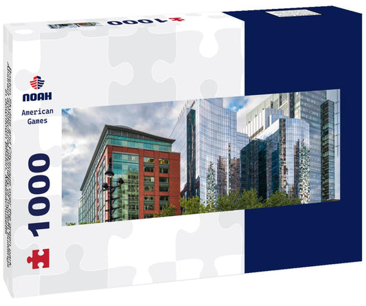 Noah Jigsaw Puzzle Boston Skyline and Cityscape over the green park. Abstract architectural geometry of modern buildings in downtown Boston, Massachusetts panorama 1000 pieces